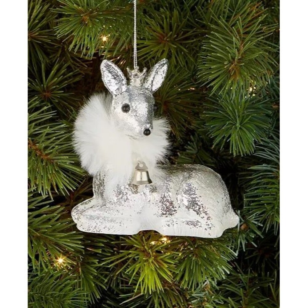 Holiday Lane Christmas glitters Silver reindeer Christmas Ornament